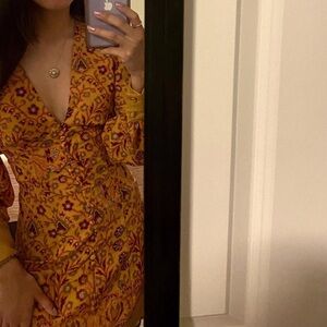 Urban Outfitters Michelle Paisley long sleeve orange mini dress bell sleeves